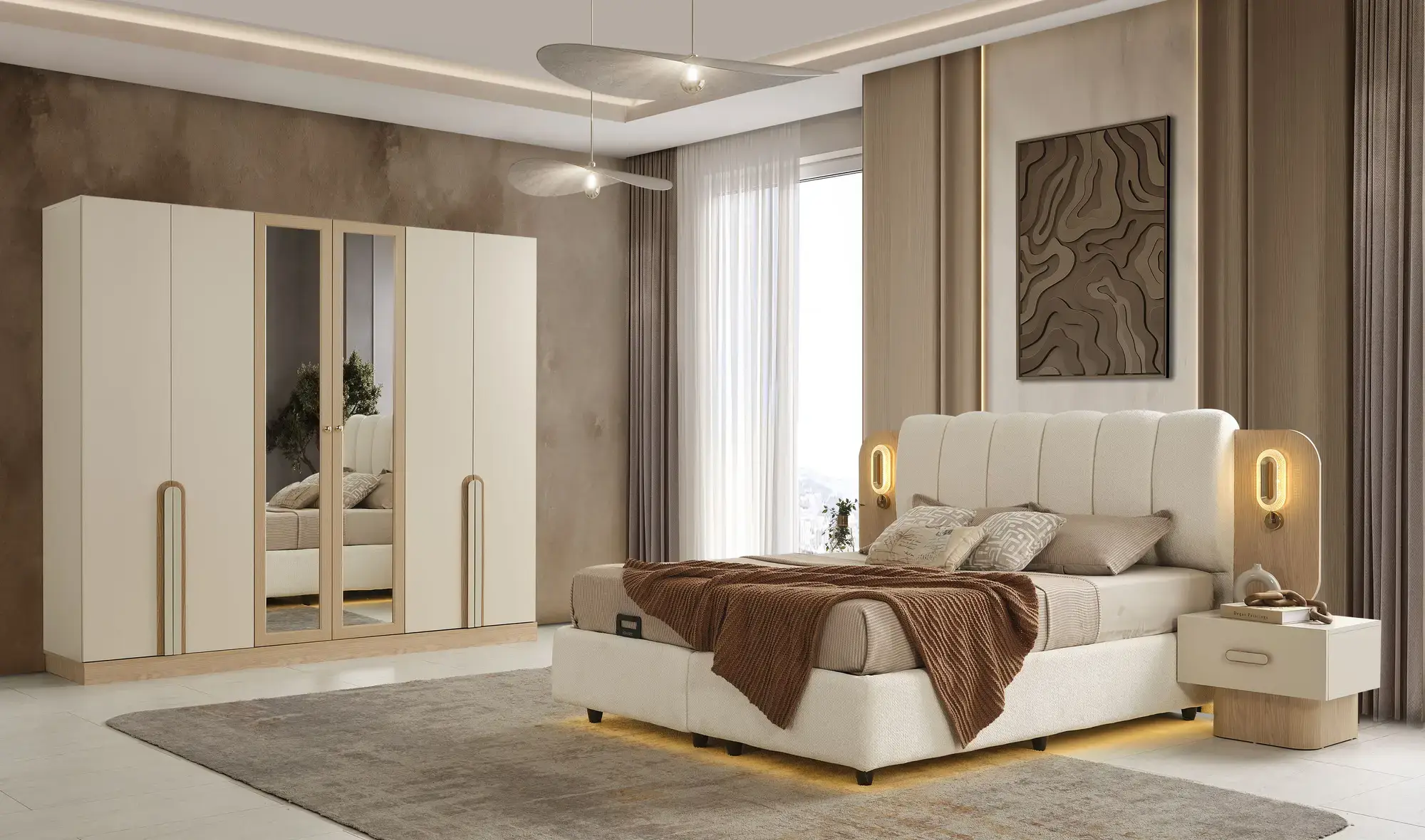 Gardırop + Şifonyer + 2 Komodin + Başlık